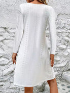 Eyelet V-Neck Long Sleeve Mini Dress Trendsi