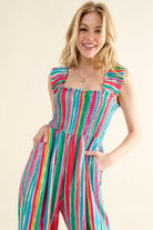 And The Why Full Size Striped Smocked Sleeveless Jumpsuit Trendsi