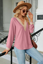 V-Neck Long Sleeve Blouse Trendsi