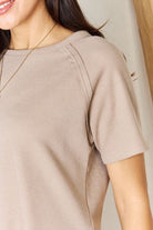 Zenana Baby Waffle Short Sleeve Slit High-Low T-Shirt Trendsi