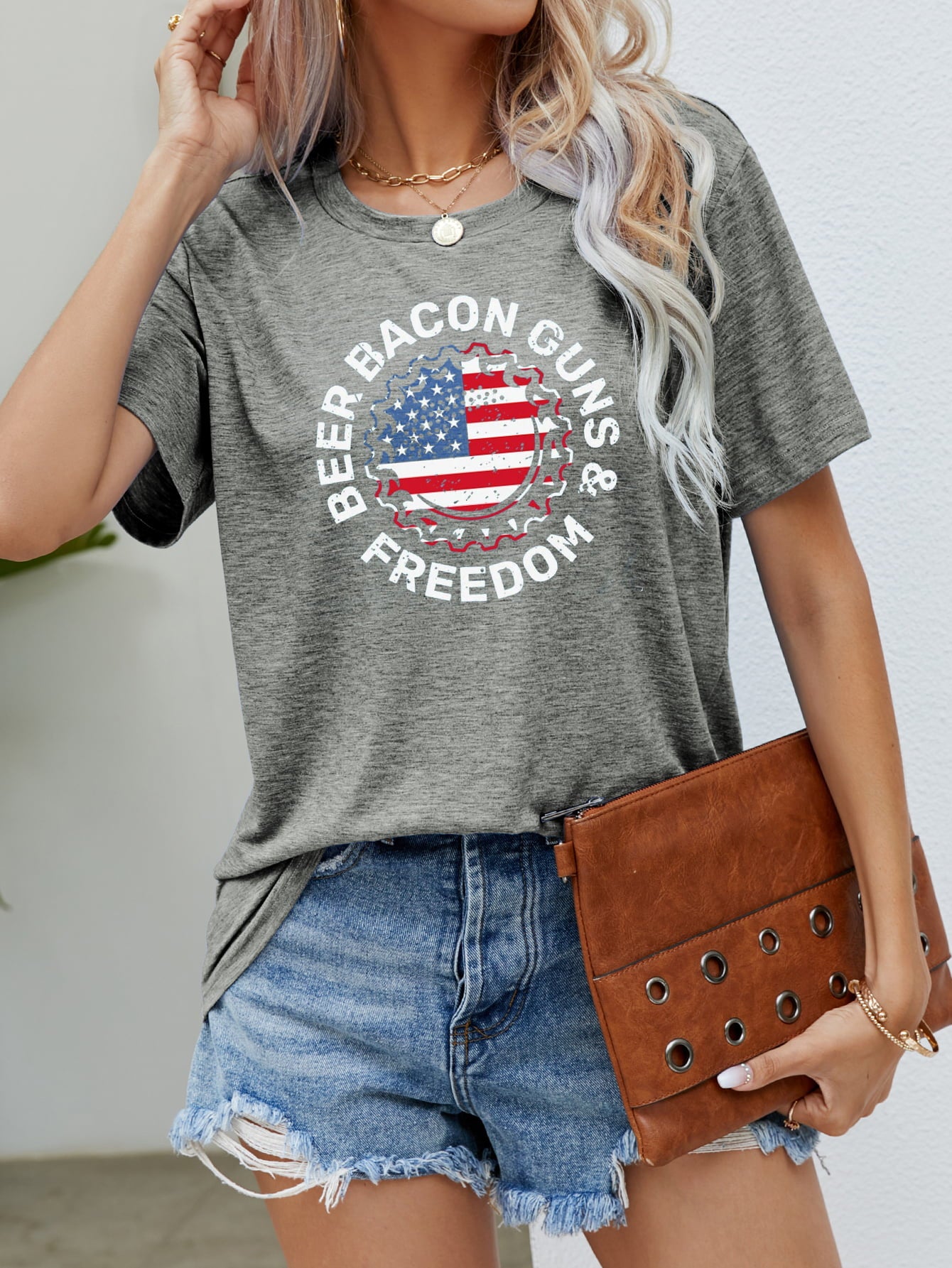 BEER BACON GUNS & FREEDOM US Flag Graphic Tee Trendsi