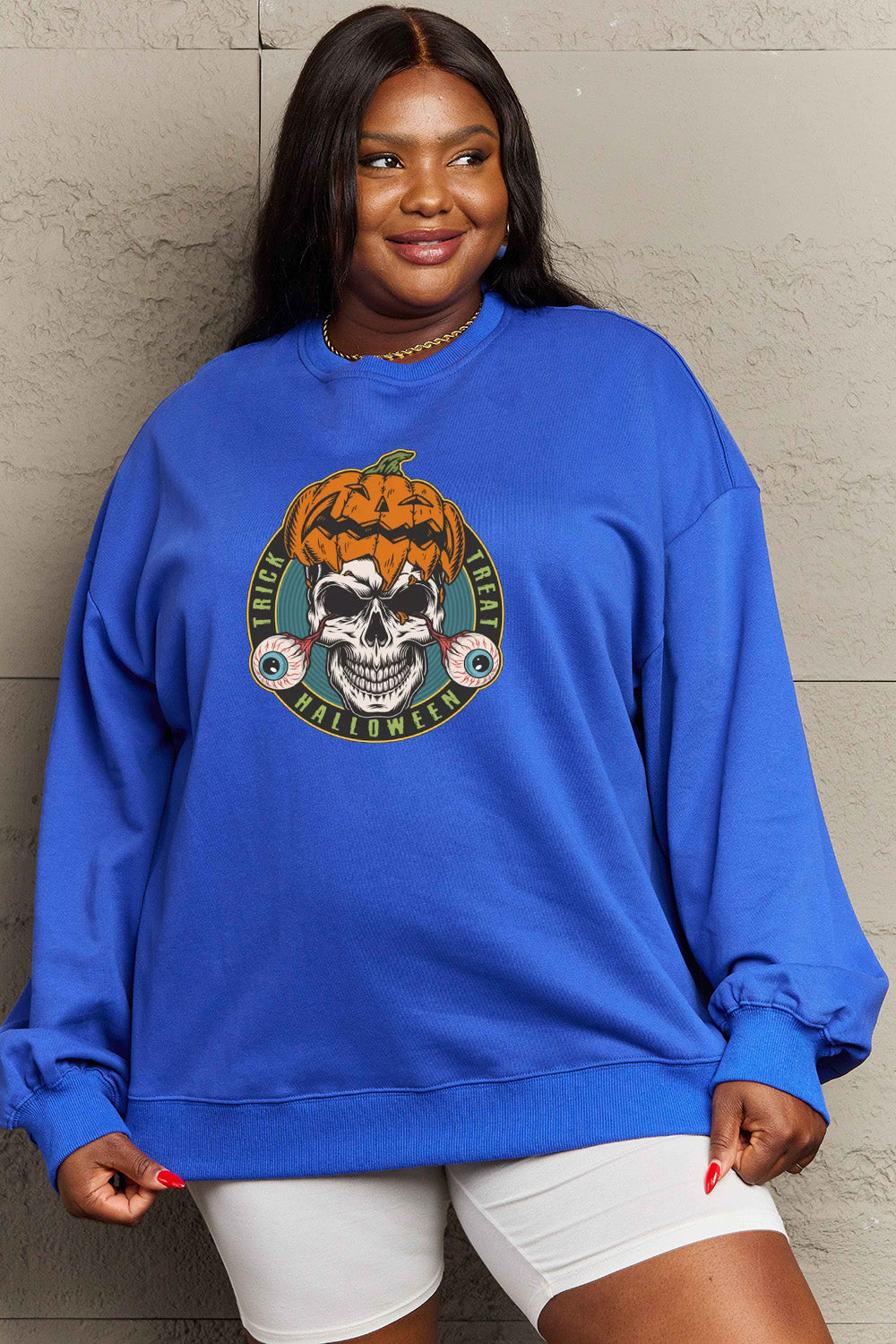 Simply Love Full Size Skull Graphic Sweatshirt Trendsi