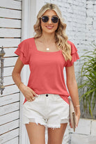 Square Neck Flutter Sleeve T-Shirt Trendsi