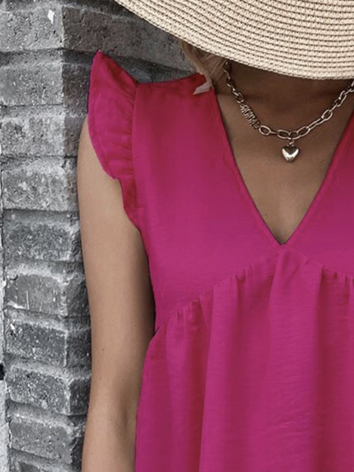 Ruffled V-Neck Cap Sleeve Blouse Trendsi