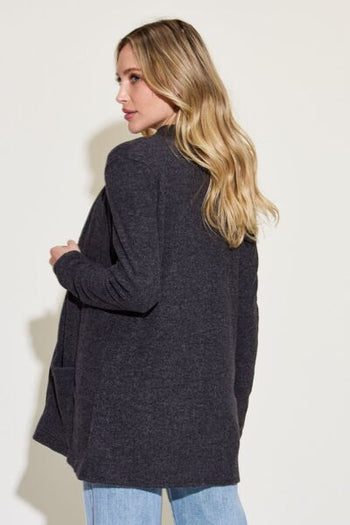 Zenana Open Front Long Sleeve Cardigan Trendsi