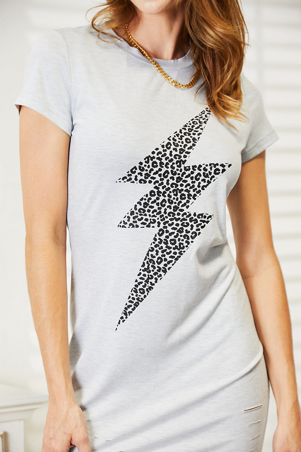Double Take Leopard Lightning Graphic Tee Dress Trendsi