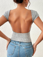 Backless Short Sleeve T-Shirt Trendsi