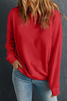 Round Neck Dropped Shoulder Sweatshirt Trendsi