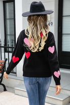 Heart Round Neck Droppped Shoulder Sweater Trendsi