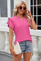 Eyelet Notched Short Sleeve T-Shirt Trendsi