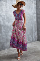 V-Neck Short Sleeve Printed Maxi Dress Trendsi