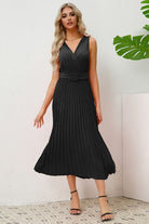 Surplice Sleeveless Midi Pleated Dress Trendsi