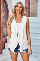 Eyelet Open Front Sleeveless Cardigan Trendsi