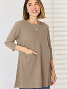 Pocketed Round Neck Half Sleeve Blouse Trendsi