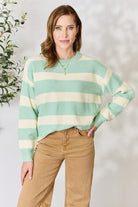 Sew In Love Full Size Contrast Striped Round Neck Sweater Trendsi