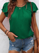 Ruffled Round Neck Cap Sleeve Blouse Trendsi