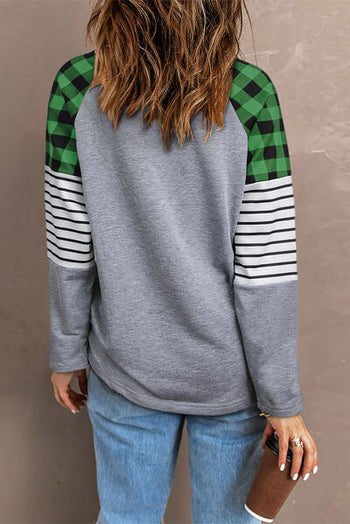 Sequin Plaid Round Neck Sweatshirt Trendsi