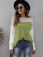 Color Block Round Neck Dropped Shoulder Sweater Trendsi