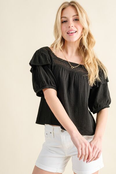 And The Why Square Neck Cotton Gauze Ruffled Blouse Trendsi