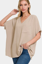 Zenana Full Size Texture V-Neck Short Sleeve Top Trendsi