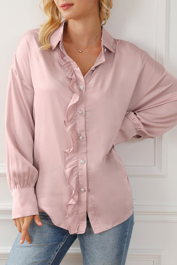 Ruffled Button Up Long Sleeve Shirt Trendsi