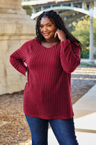 Basic Bae Full Size Ribbed Round Neck Long Sleeve Knit Top Trendsi