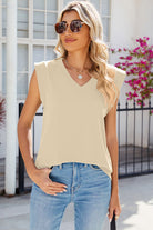 V-Neck Cap Sleeve Tank Trendsi