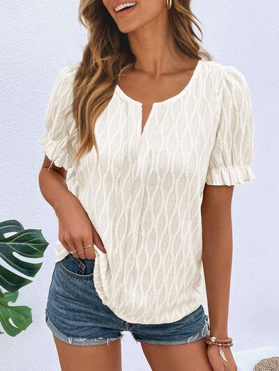 Ruffled Notched Short Sleeve T-Shirt Trendsi