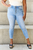 Judy Blue Full Size Button Fly Raw Hem Jeans Trendsi