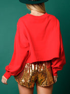 Sequin Round Neck Dropped Shoulder Sweatshirt Trendsi