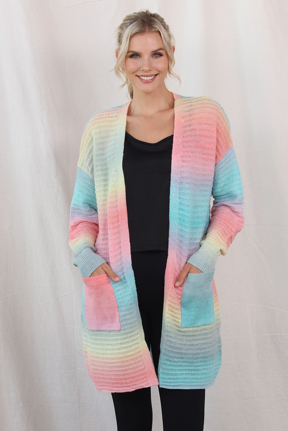 Gradient Dropped Shoulder Longline Cardigan Trendsi