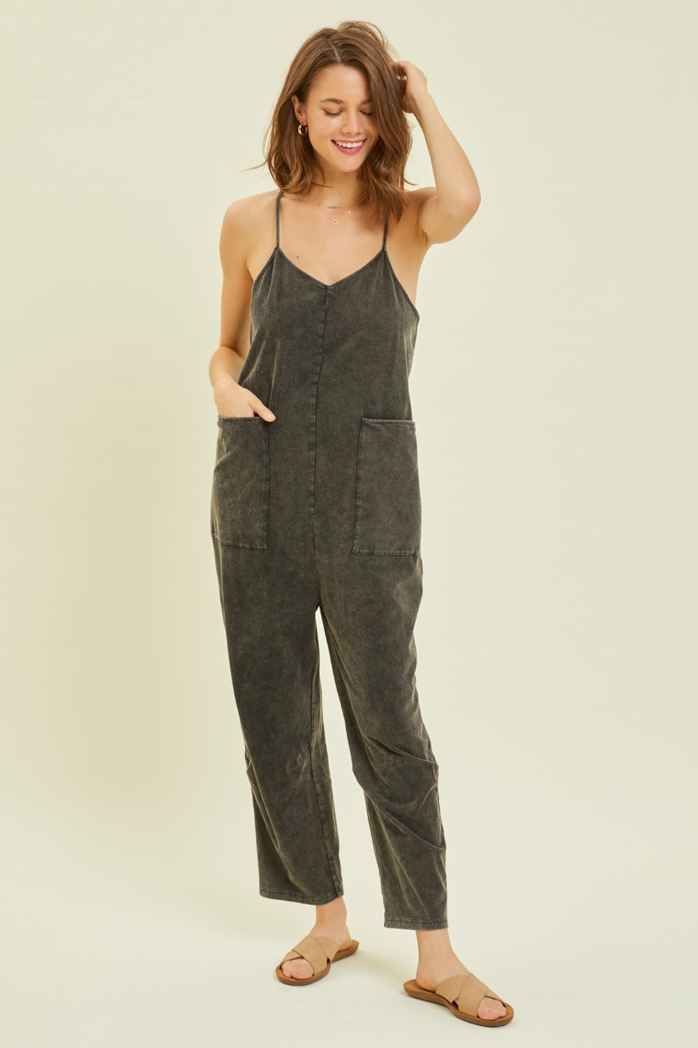 HEYSON Full Size Mineral-Washed Oversized Jumpsuit with Pockets Trendsi