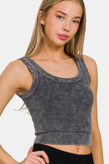 Zenana Washed Scoop Neck Wide Strap Tank Trendsi