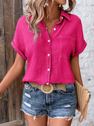 Textured Button Up Short Sleeve Shirt Trendsi