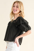 And The Why Square Neck Cotton Gauze Ruffled Blouse Trendsi