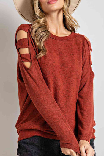 Cutout Round Neck Long Sleeve Blouse Trendsi