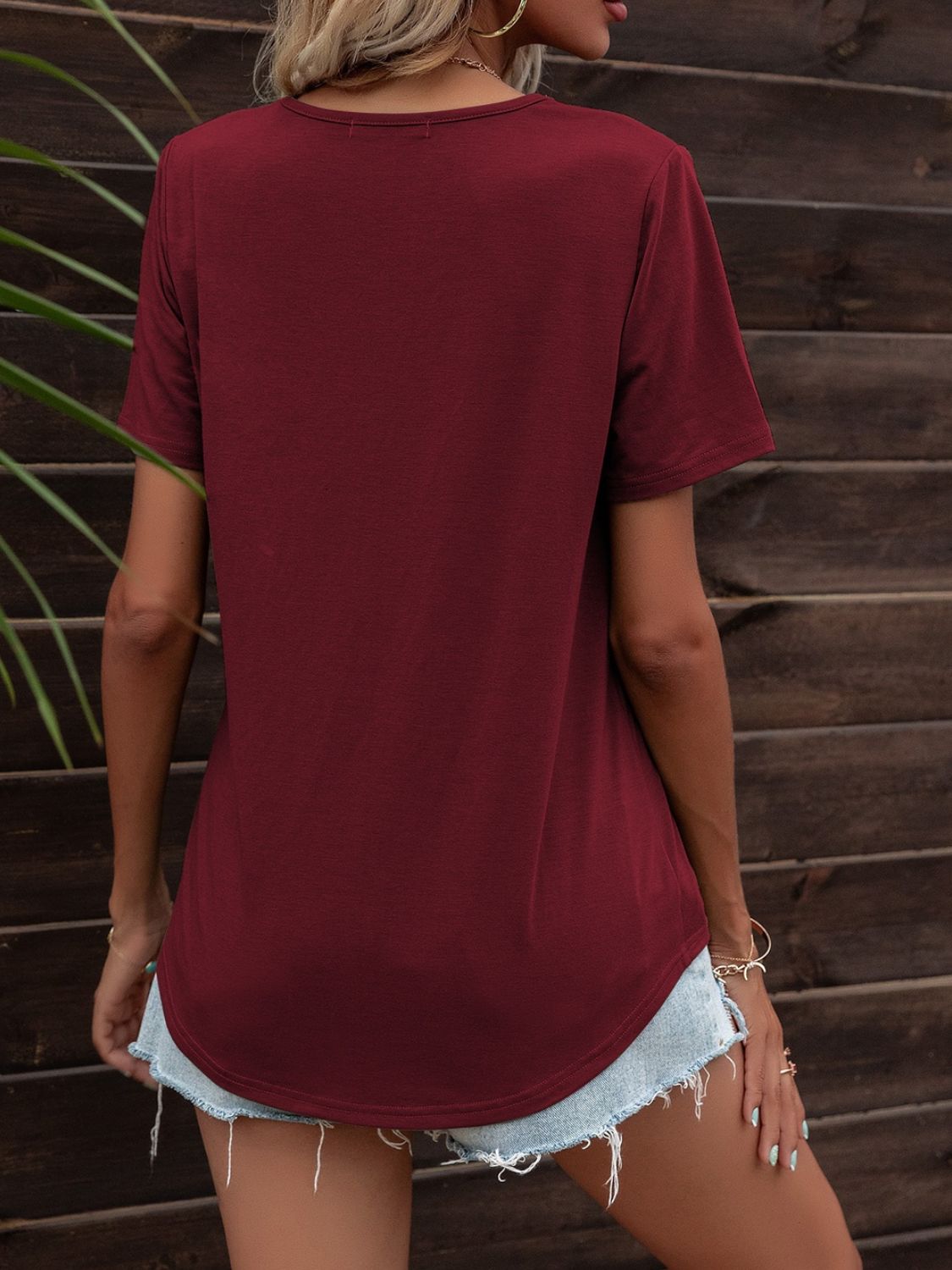Glitter V-Neck Short Sleeve Tee Shirt Trendsi