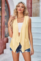 Eyelet Open Front Sleeveless Cardigan Trendsi