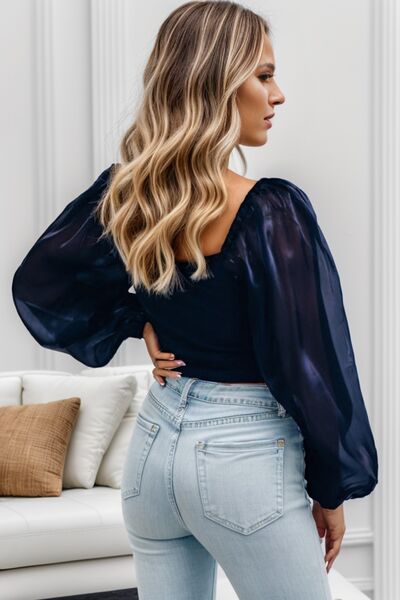 Square Neck Balloon Sleeve Blouse Trendsi