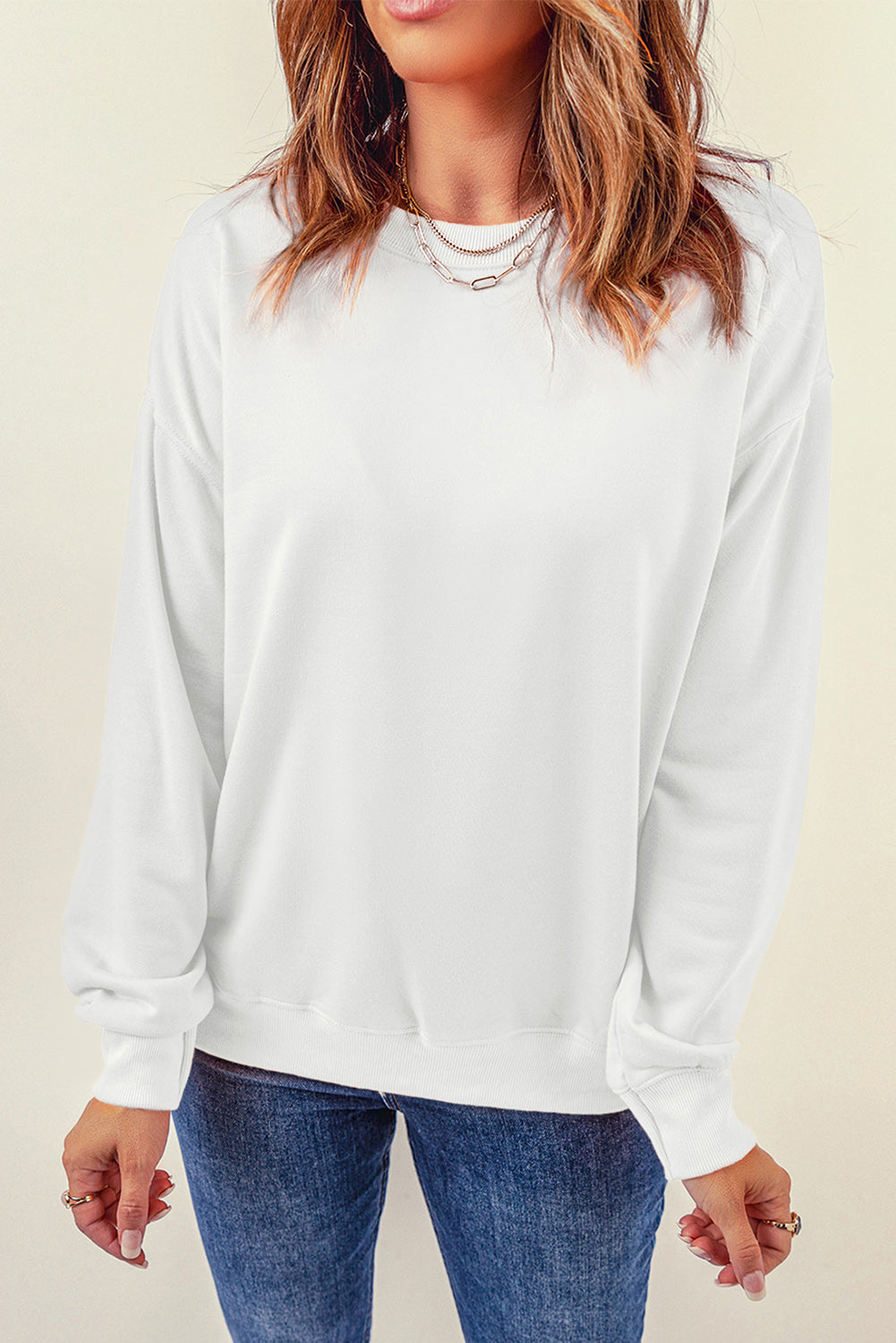 Round Neck Dropped Shoulder Sweatshirt Trendsi