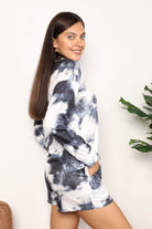 Double Take Tie-Dye Round Neck Top and Shorts Lounge Set Trendsi