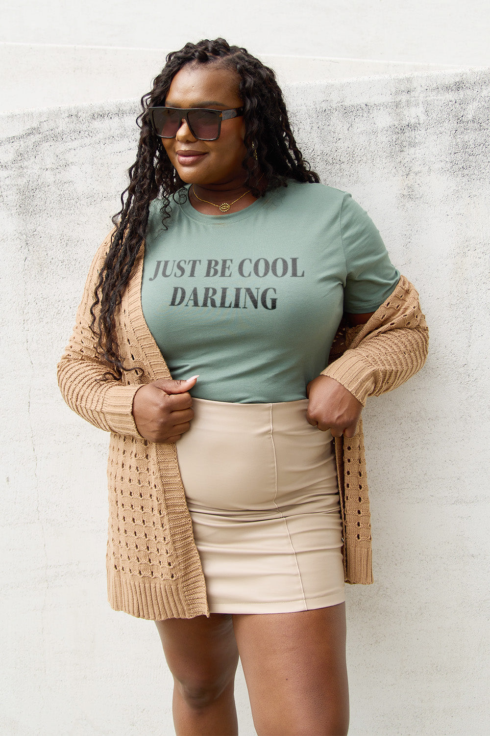 Simply Love Full Size JUST BE COOL DARLING Short Sleeve T-Shirt Trendsi