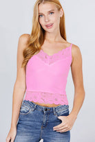 ACTIVE BASIC V-Neck Lace Detail Ribbed Seamless Cami Trendsi