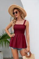 Smocked Square Neck Babydoll Tank Trendsi