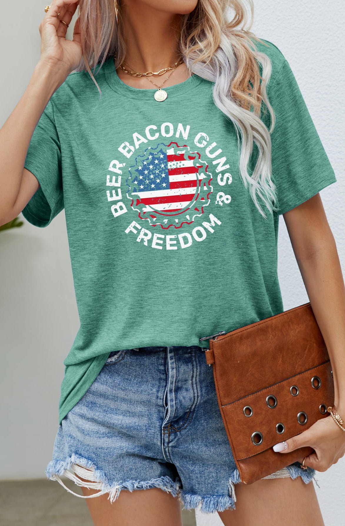 BEER BACON GUNS & FREEDOM US Flag Graphic Tee Trendsi