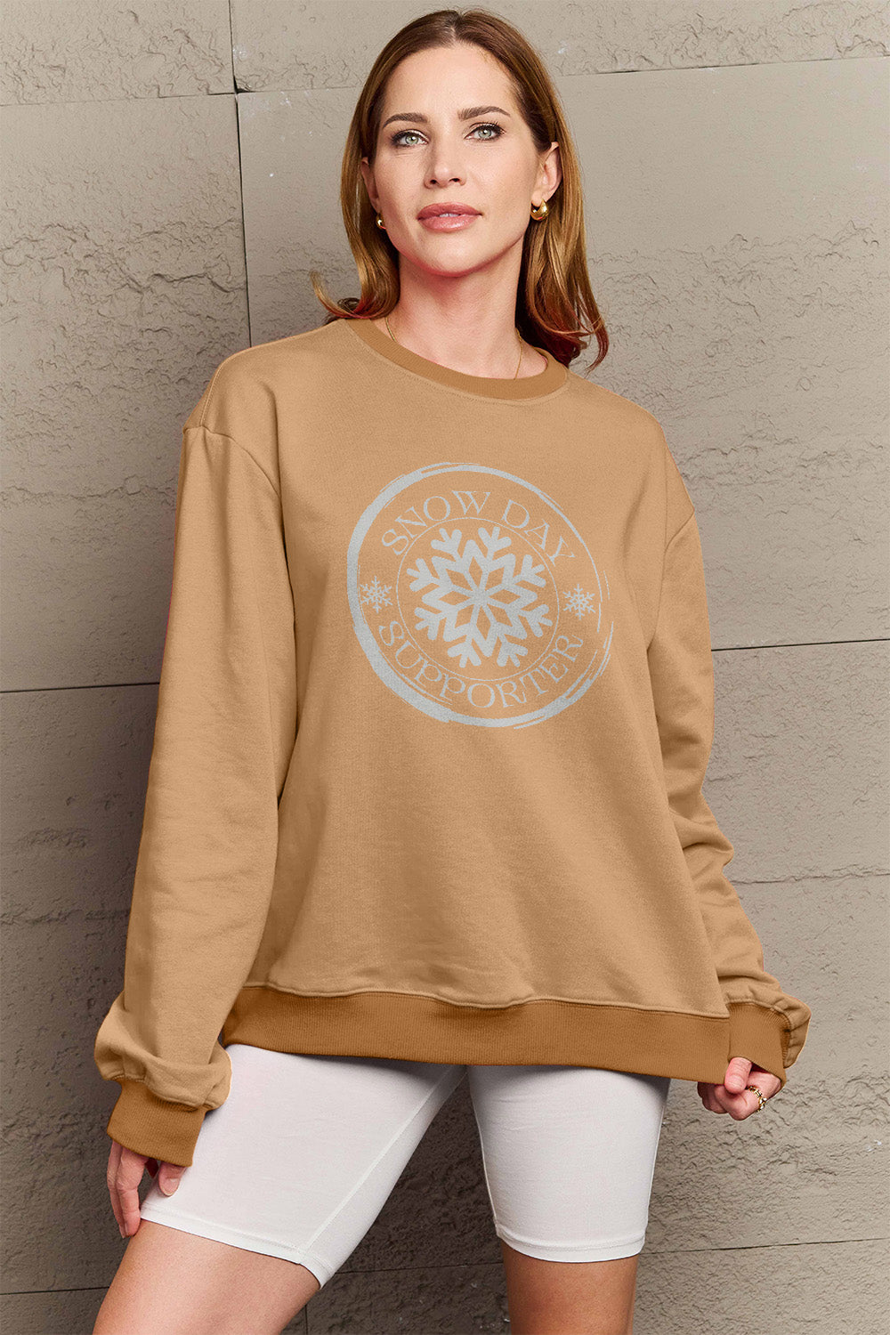 Simply Love Full Size SNOW DAY SUPPORTER Round Neck Sweatshirt Trendsi