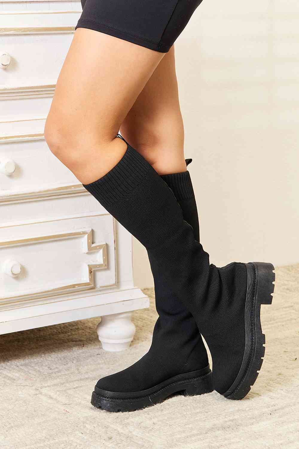 WILD DIVA Footwear Knee High Platform Sock Boots Trendsi
