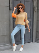 Contrast Round Neck Dropped Shoulder Sweater Trendsi