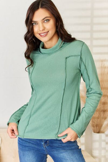 POL Exposed Seam Long Sleeve Knit Top Trendsi