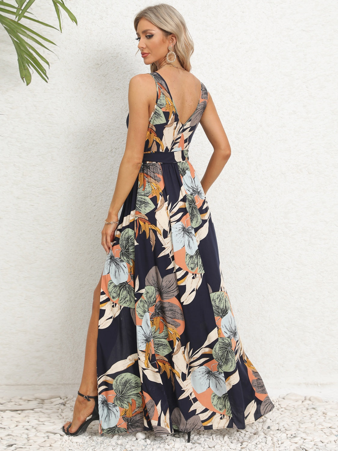 Slit Tied Printed Surplice Dress Trendsi